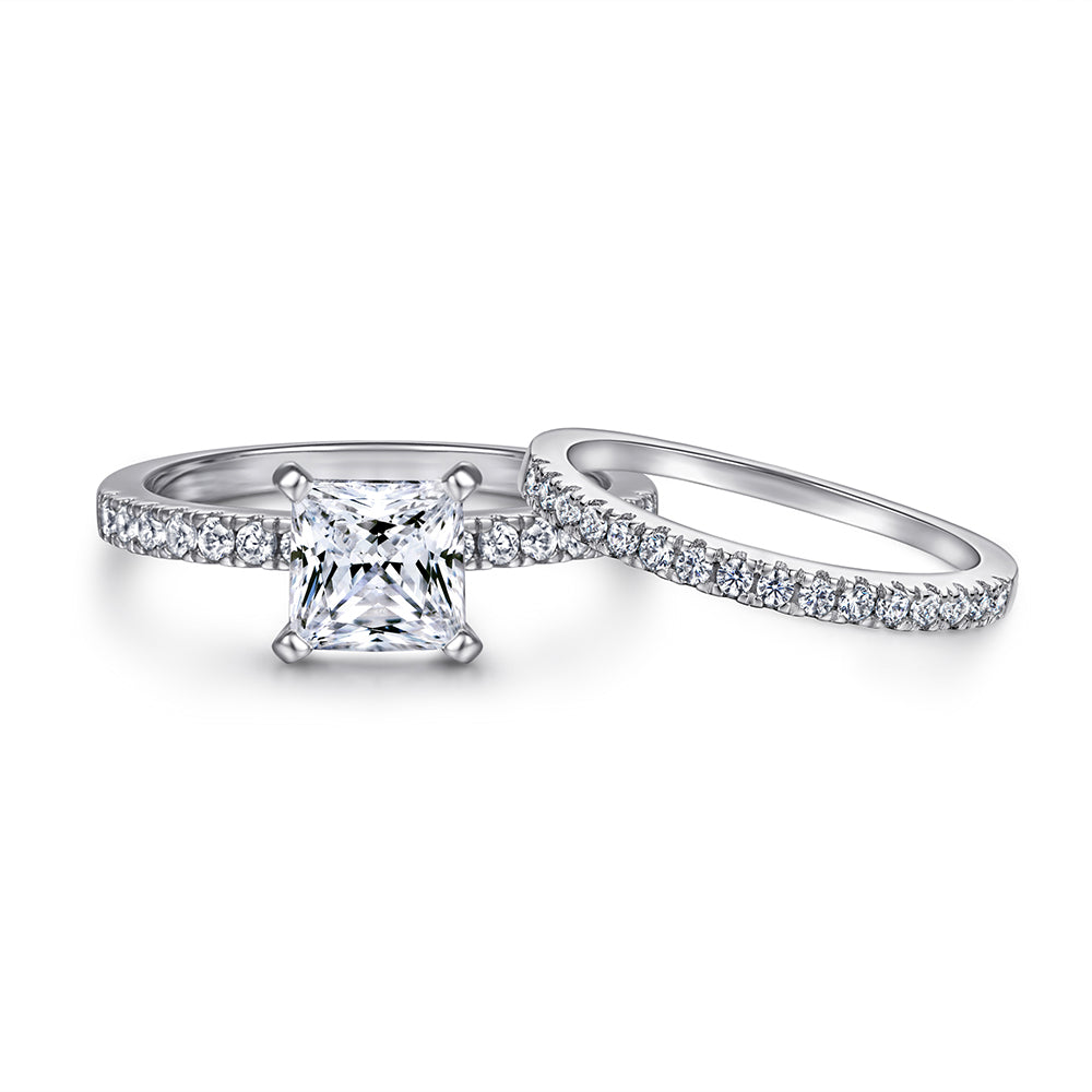 silver cubic zirconium wedding set