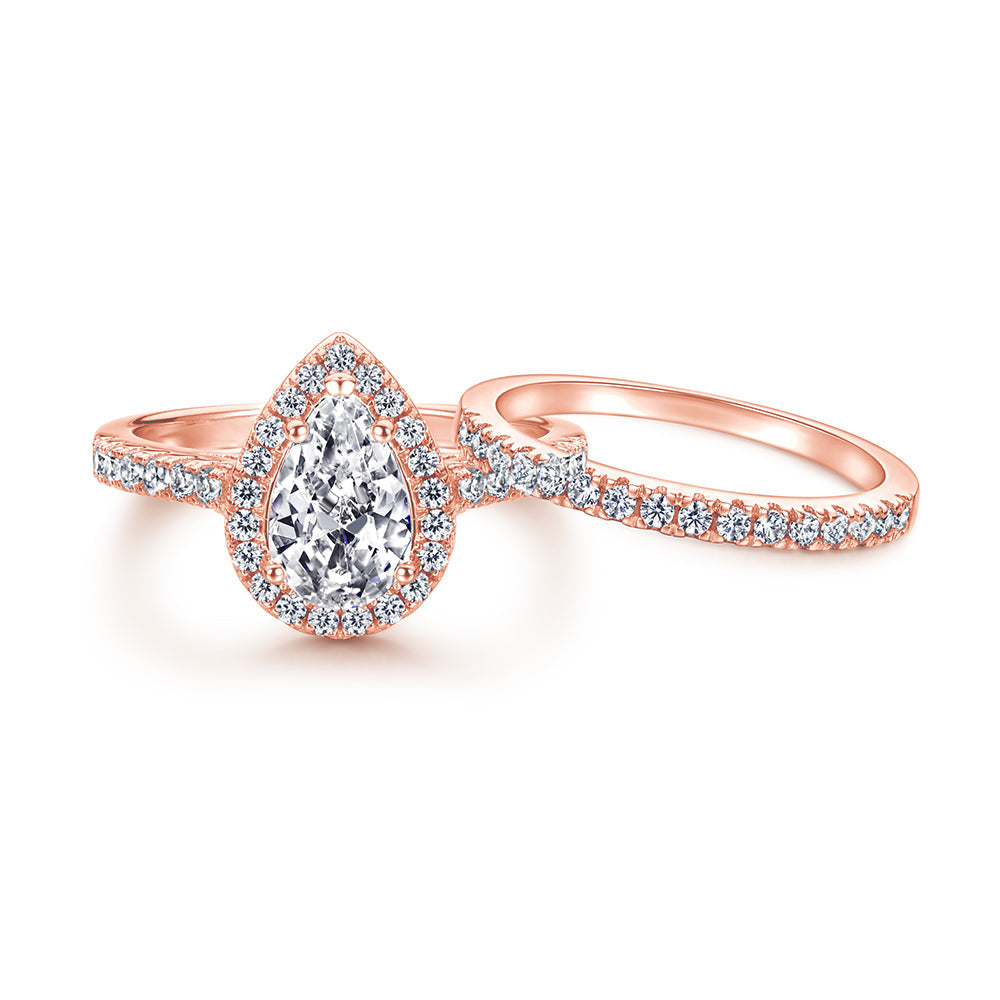 rose gold wedding ring set pear cut stone