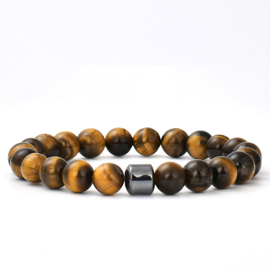 Mens yellow tiger eye bead bracelet 