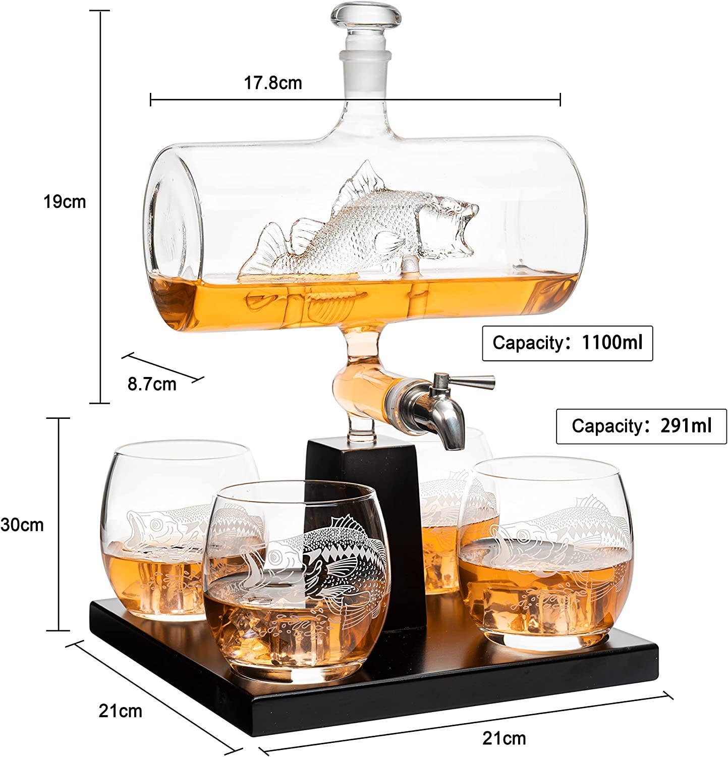 Bass Fish Wine & Whiskey Decanter Set 1100ml