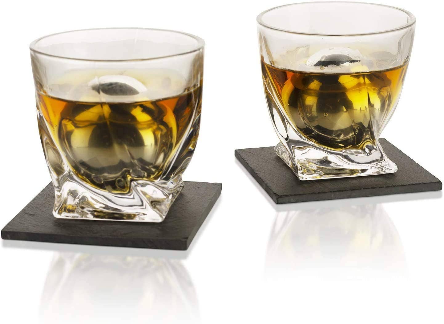 Whiskey Stones & Decanter Gift Set - 2 Glasses, 2 Coasters