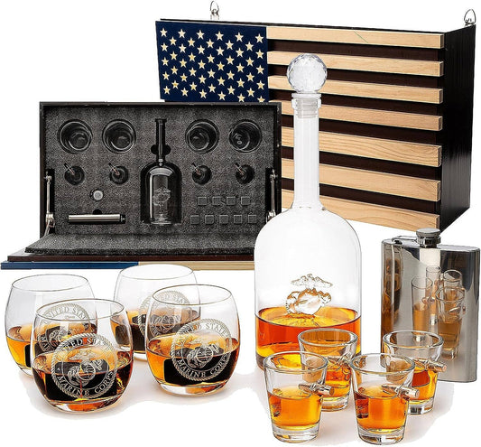 Marine Big Box Wall Decor with Decanter, 4 whiskey glasses