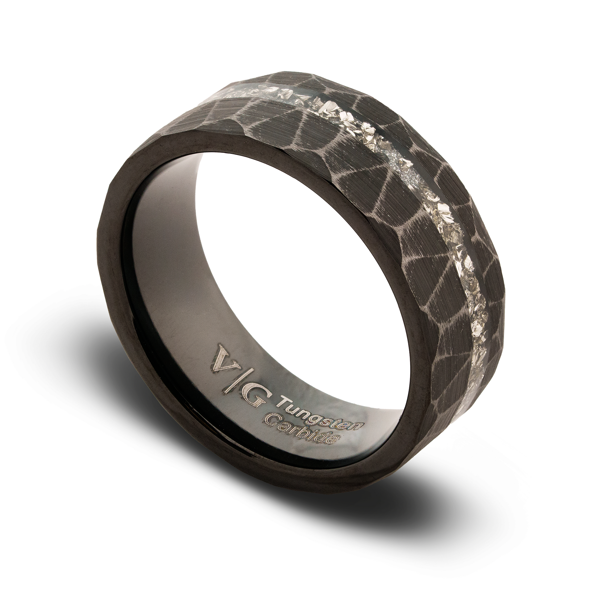 Hammered tungsten carbide ring