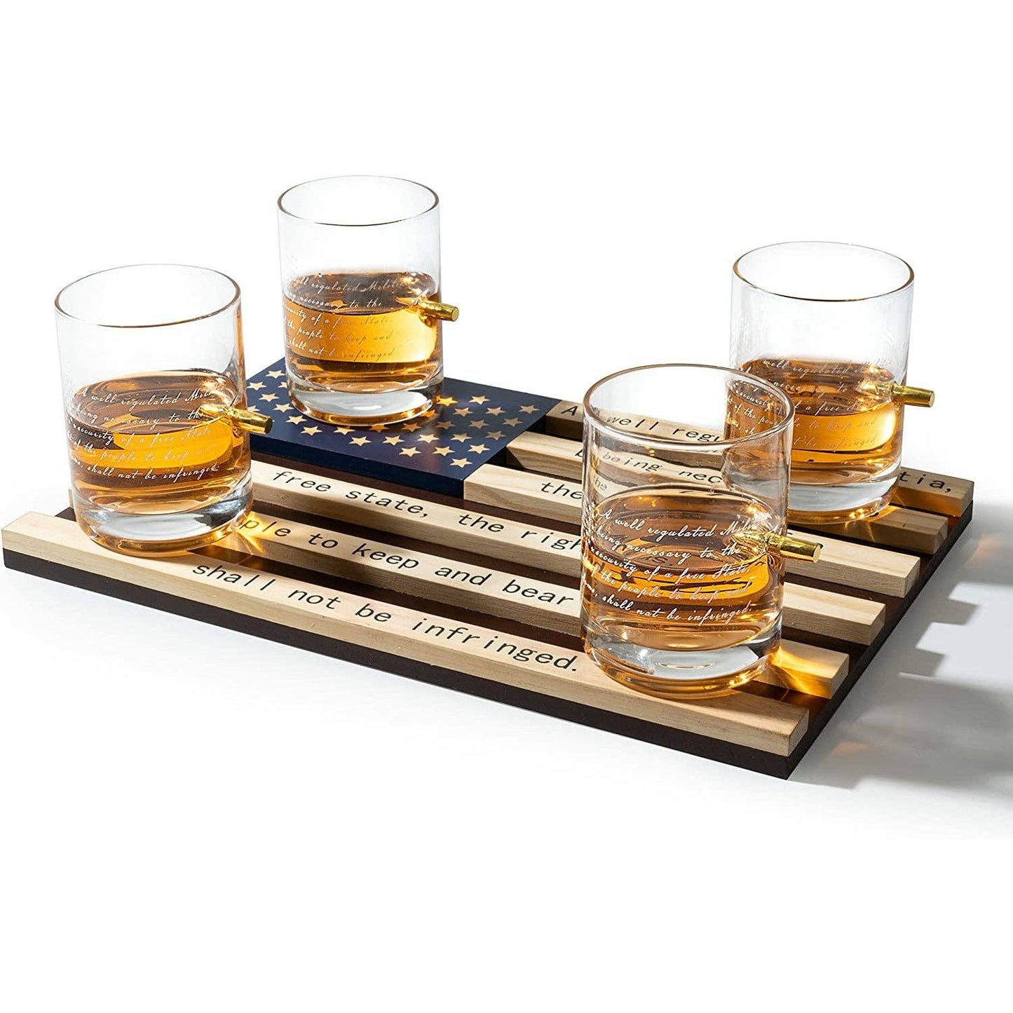 2nd Amendment Whiskey Glasses With Bullet and Flag Base Set