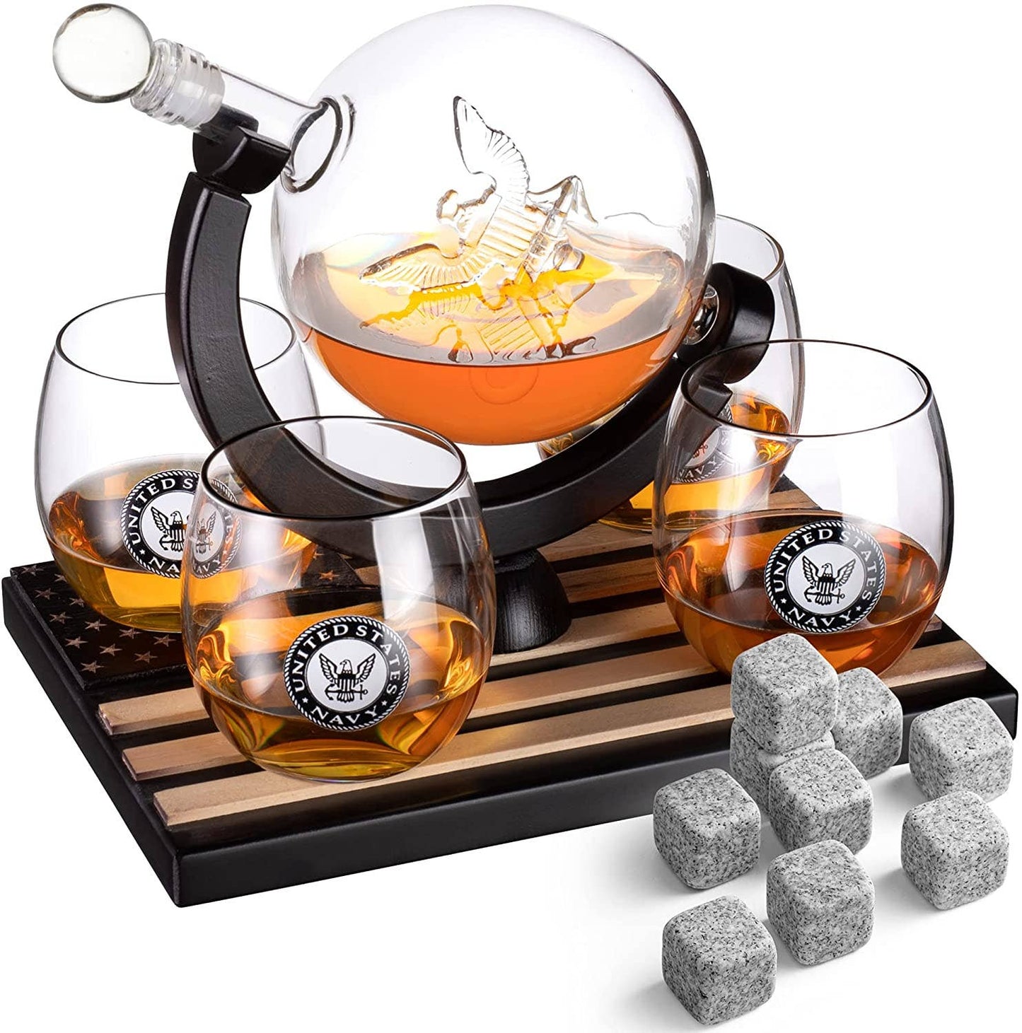 Whiskey Decanter Set with 4 Liquor Glasses & Whiskey Stones