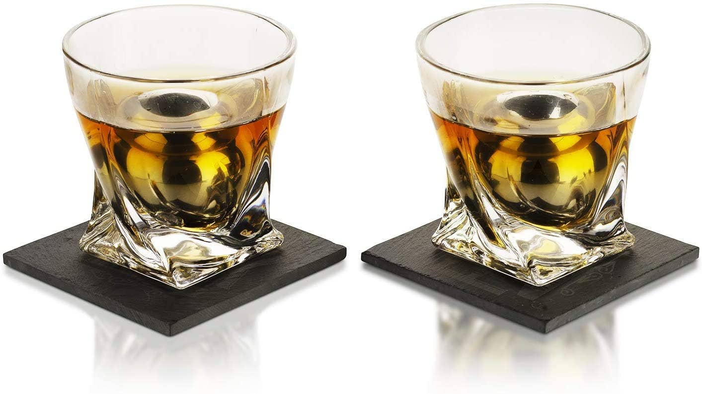 Whiskey Stones & Decanter Gift Set - 2 Glasses, 2 Coasters