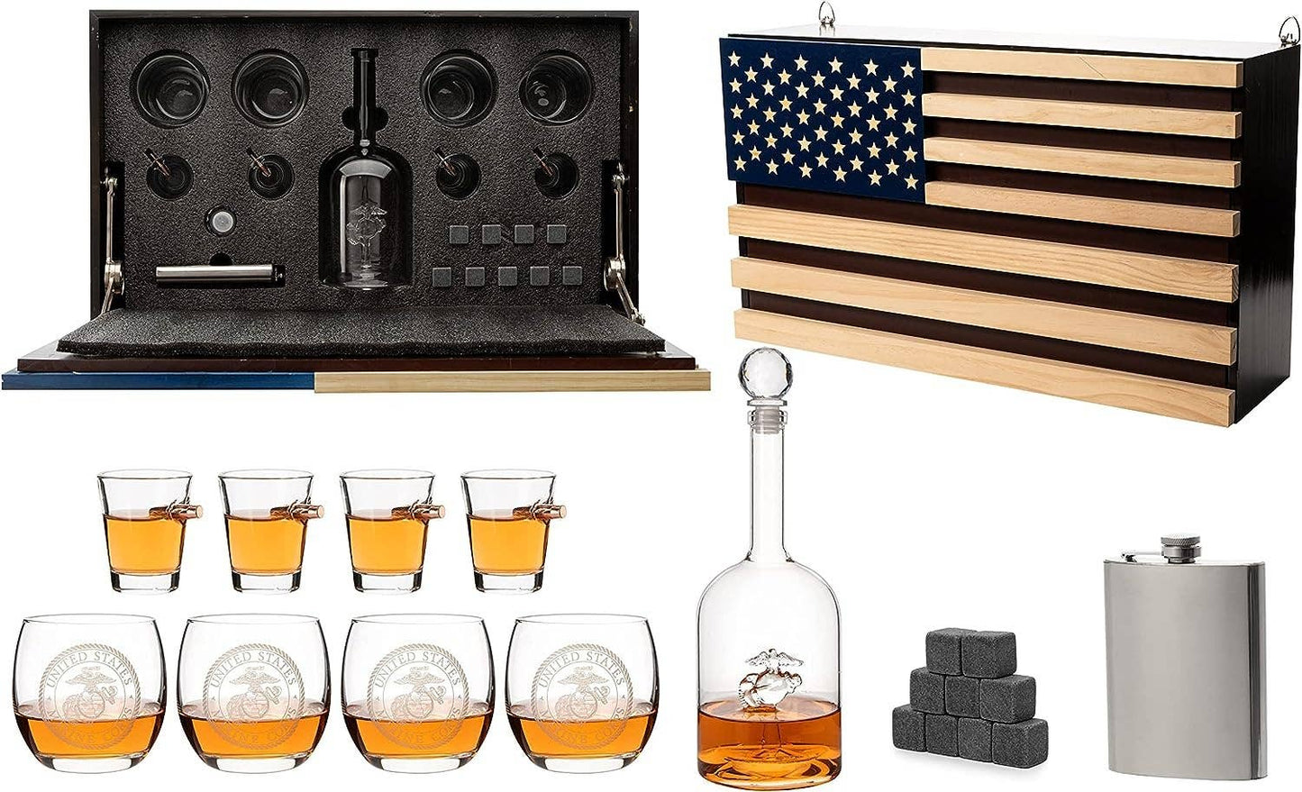 Marine Big Box Wall Decor with Decanter, 4 whiskey glasses