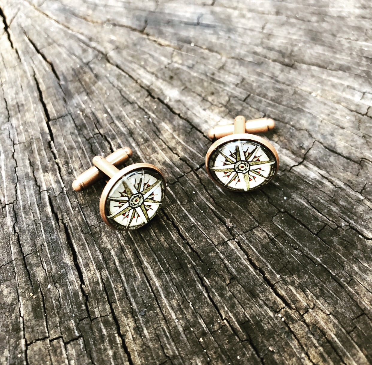 old world compass cufflinks