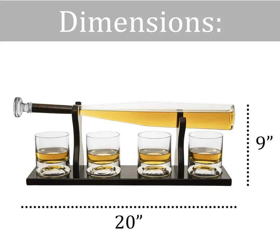 Baseball Bat Whiskey Decanter Set with 4 Baseball Glasses