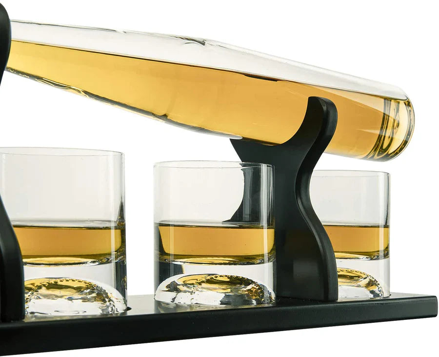 Baseball Bat Whiskey Decanter Set with 4 Baseball Glasses